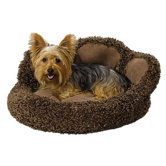 Quiet Time Boutique Paw Dog Bed with Comfy Bolster and Faux Suede Paw Pads in Brown