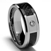 Men's Tungsten Carbide Real Diamond Comfort Fit Wedding Band