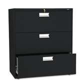 600 Series Three-Drawer Lateral File, 36w x19-1/4d, Black