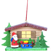 Cottage with Santa and Sled Ornament