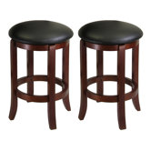 24" Faux Leather Swivel Stool in Antique Walnut (Set of 2)