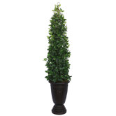 Silk Bay Leaf Tower Vine Topiary in Stone Like Pot