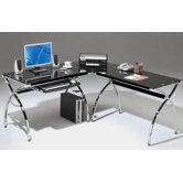 L-Shaped Glass Computer Desk with Chrome Frame