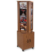 Rotary Magazine Rack,w/Stor, 16 Pockets, 16-1/2"x16-1/2"x61", Medium Oak