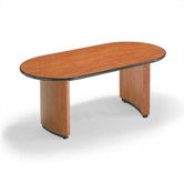 216" Wide Two-Section Self Edge Oval Top Conference Table with Plinth Curve Base