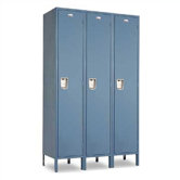 Vanguard Lockers - Single Tier - 3 Sections (Assembled) - Recessed Handle with optional Slope Top Kit, Front and End Bases