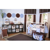 Minky Blue Chocolate Polka Dot Crib Bedding Collection
