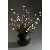 Lighted Silver Dollar Branches and Grass in Planter