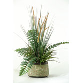 Onion Grass and Fern in Oblong Ceramic Planter