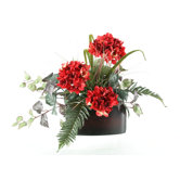 Hydrangeas and Fern in Oval Metal Planter