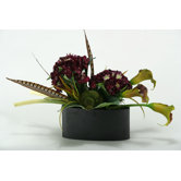 Hydrangeas and Calla Lilies in Oval Metal Planter