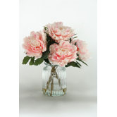 Peonies in Ribbed Glass Vase