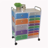 15 Drawer Multi-Colored Rolling Storage Tower
