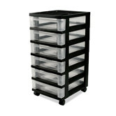 Medium Cart with 6 Clear Drawers with Organizer Top - Black