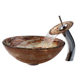 Copper Ares Glass Vessel Sink and Waterfall Faucet