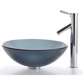 Frosted Black Glass Vessel Sink and Sheven Faucet