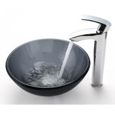 Frosted Glass 14" Vessel Sink and Visio Bathroom Faucet in Chrome