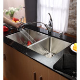 33" Undermount 70/30 Double Bowl Kitchen Sink with 11" Faucet and Soap Dispenser