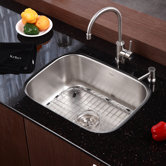 Stainless Steel Undermount 23" Single Bowl Kitchen Sink with 14" Kitchen Faucet and Soap Dispenser