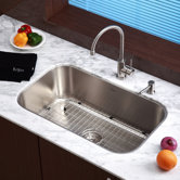 Stainless Steel Undermount 30" Single Bowl Kitchen Sink with 14" Kitchen Faucet and Soap Dispenser