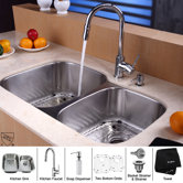 32" Undermount 60/40 Double Bowl Kitchen Sink with 15" Faucet and Soap Dispenser