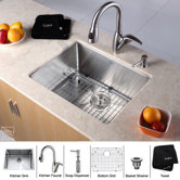 23" Undermount Single Bowl Kitchen Sink with Faucet in Chrome and Soap Dispenser
