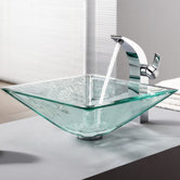 Clear Aquamarine Glass Vessel Sink and Single Hole Faucet with Single Handle