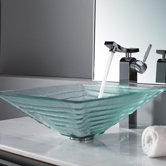Clear Alexandrite Glass Vessel Sink and Single Hole Faucet with Single Handle