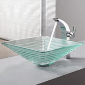 Clear Alexandrite Glass Vessel Sink and Single Hole Faucet with Single Handle