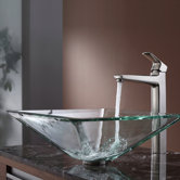Clear Aquamarine Glass Vessel Sink and Virtus Faucet