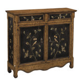 2 Drawer Narrow Cupboard in Aged Crack Brown and Black