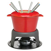 Master Class Cast Iron Enameled Fondue Gift Set in Red Gift Box