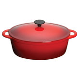 Molten Cast Iron Oval Casserole with Lid in Red