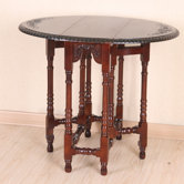 Carved Wood Oval Foldout Console Table