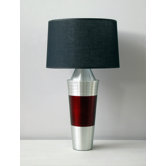 Uptown Gemini Table Lamp with Raku Band and Black Linen Shade