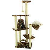 66" Classic Cat Tree in Saddle Brown with White Paw Print