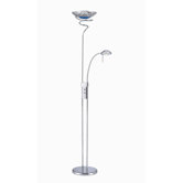 Torchiere Floor Lamp and Reading Light Combination in Chrome with Blue Glass