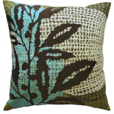 Ecco 18" x 18" Embroidered Pillow with Brown Leaf
