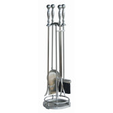 4 Piece Ball Handle Satin Pewter Fire Tool Set