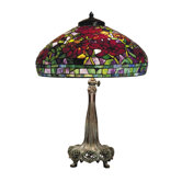 Red Peony Three Light Table Lamp in Antique Bronze