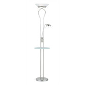 Concierge Torchiere Floor Lamp with Reading Light in Satin Steel