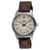 Classic Field Military Wrist Watch with Ivory Dial and Olive Brown Nylon Strap