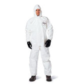 White Tychem&reg; SL Chemical Protection Coveralls With Bound Seams, Storm Flap Over Front Zipper Closure, Attached Hood, Elastic Face, Elastic Wrists And Elastic Ankles