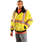 Hi-Viz Yellow PVC Coated Polyester ANSI Class 3 Occulux Bomber Jacket With Two-Tone Yellow And Silver 3M Reflective Strpes And Nylon Lining