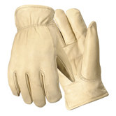 Large Bucko Grain Cowhide Fleece-Over-Foam Lined Gunn Cut Drivers Gloves With Keystone Thumb, Double Shirred Wrist And Self Hemmed