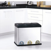 Three Compartment Step-On Recycling Bin in Stainless Steel and Black (11.8 Gal)
