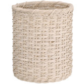 Natural Round Wicker Wastebasket in White