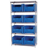Q-Stor 5 Shelf Unit with Giant Hopper Bins (74" H x 36" W x 18" D) with Optional Mobile Kit
