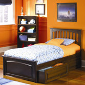 Brooklyn Platform Bed with Raised Panel Drawers in Antique Walnut