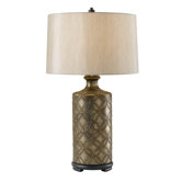 Hand Painted Porcelain One Light Table Lamp in Burnished Silver with Black